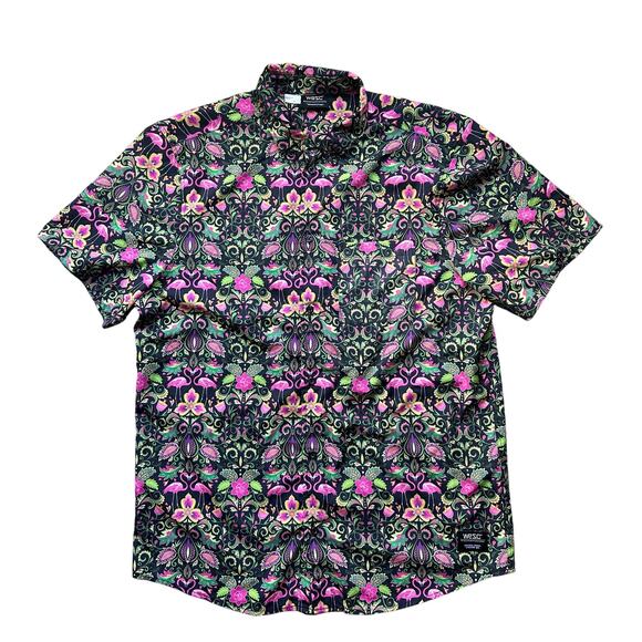 WESC “Flamingo Go Wild” Short Sleeve Button-Up Shirt Size M Festival Y2KStyle - Picture 1 of 8